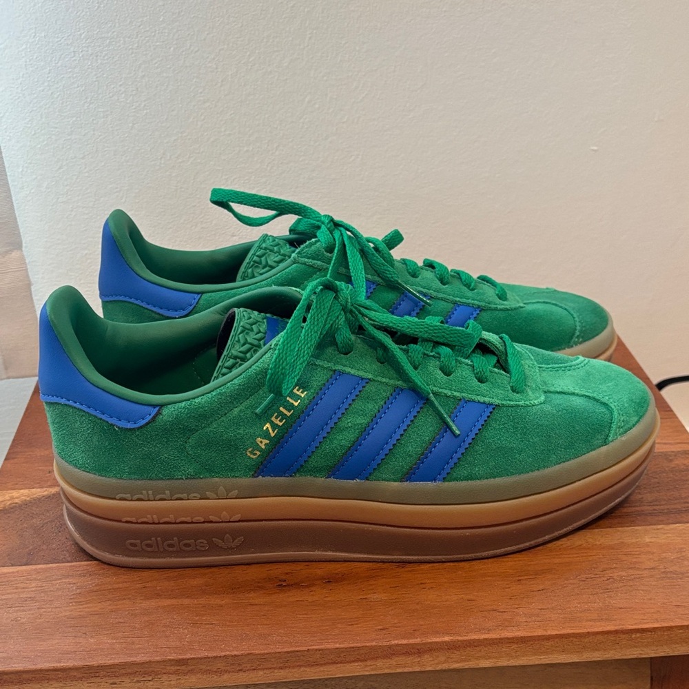 Adidas Gazelle Green and Blue Platform Sneakers